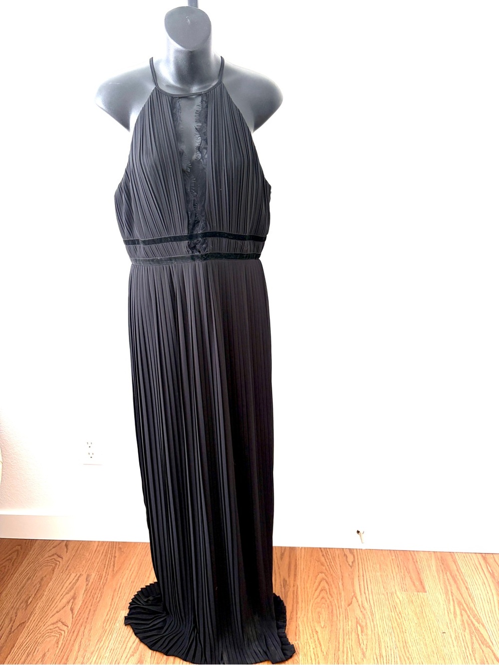 Pleated Black Halter Wedding Guest Dress, Size M (8/10)